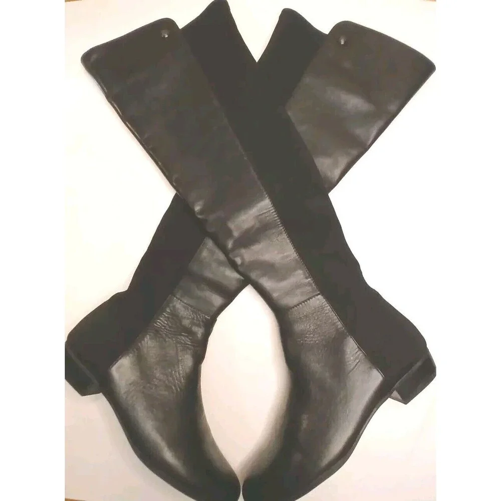 Vince Camuto Sz 6.5 Karita Over the Knee Black Leather/Stretch Riding Boots EUC